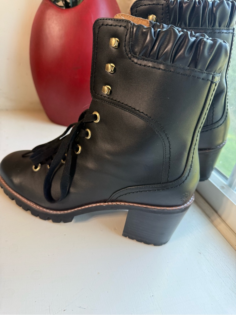 New Jack Rogers Harper Leather Lace Up Hiker  Boots Heeled Size 10M Black NWOT